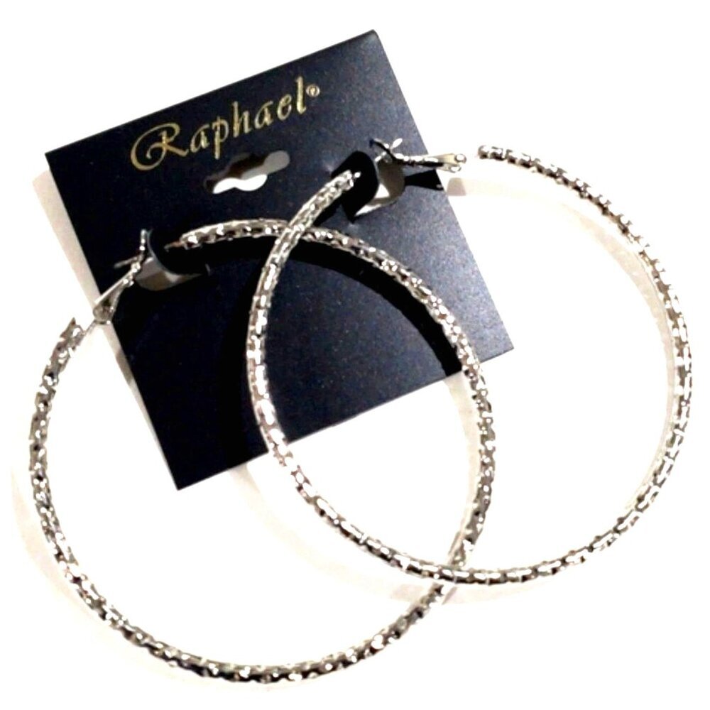 Silver Tone Textured 2.75-in big chunky Hoop Earrings - Women's Fashion Jewelry